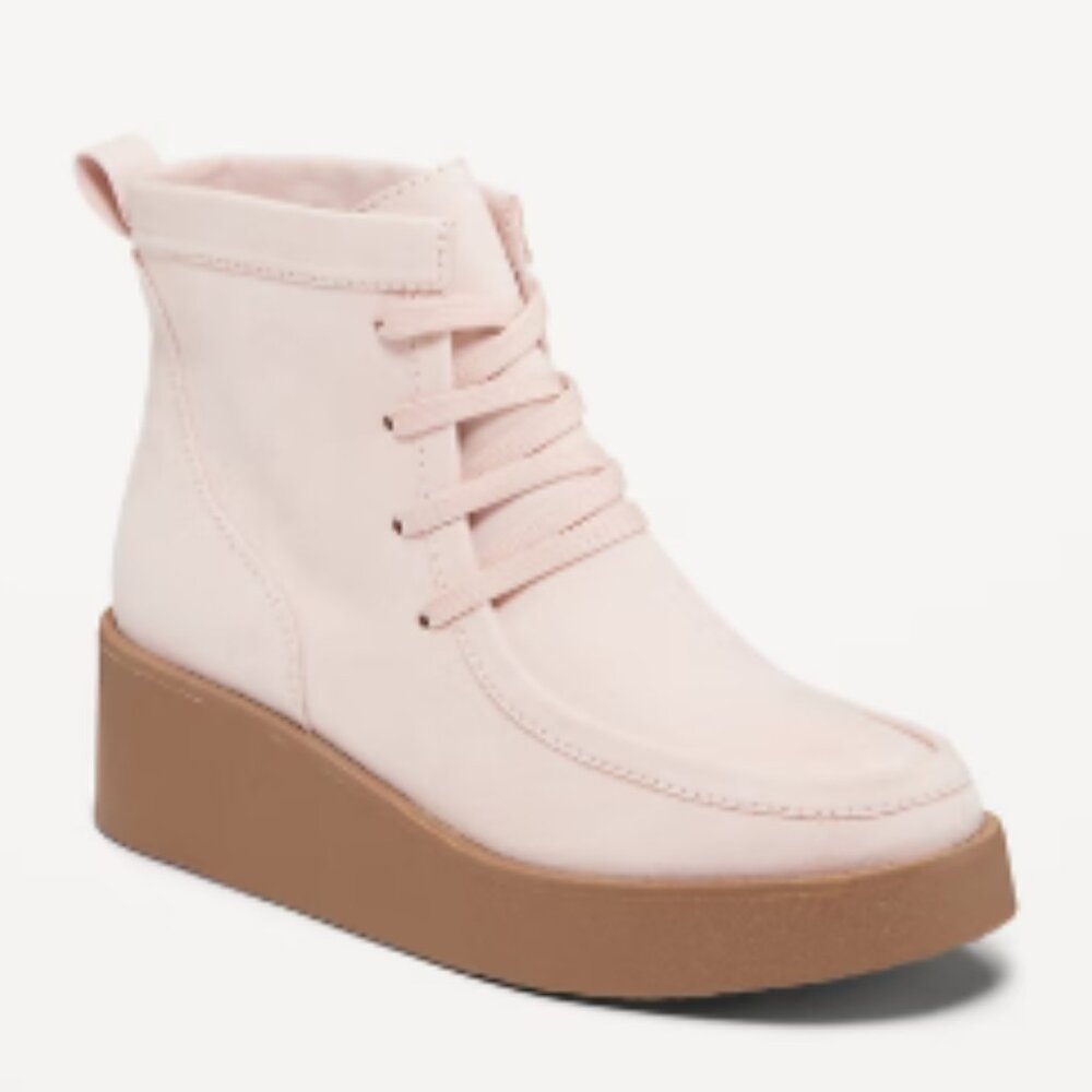 Faux-Suede Wedge Boots- LIGHT PINK NTW